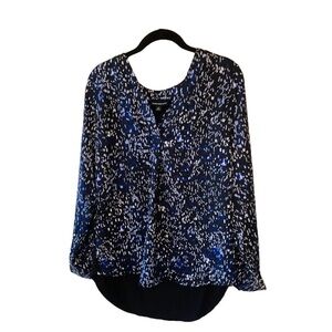 NWOT Stitch Fix Fortune+Ivy Black Blue Abstract Print Blouse Hi-Lo M